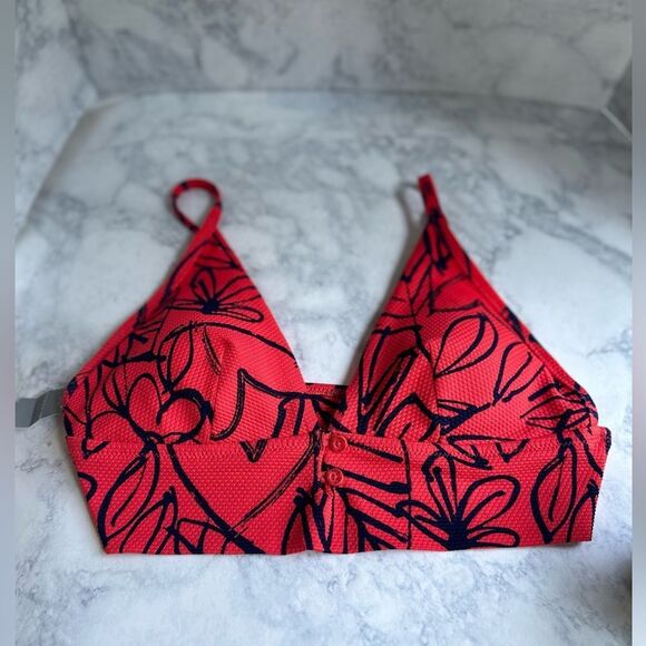 NWT Aerie Hot Pink/Coral Red Triangle bikini Top Medium w/ built in padding - Picture 3 of 10